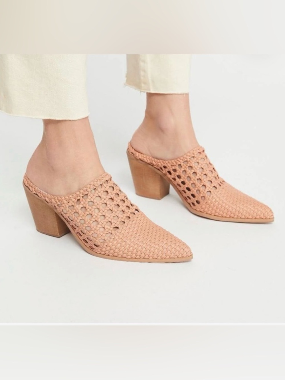 Jeffrey Campbell x free people tan/Peach Woven Pointed Mules with Block Heel 7